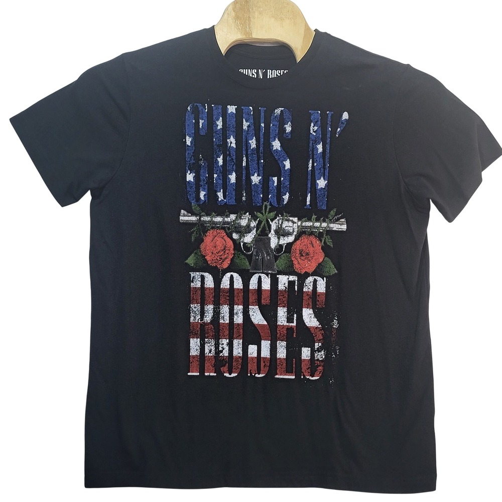 Guns N Roses American‎ Flag Logo Graphic T-Shirt Mens XL Black Short Sleeve 2023